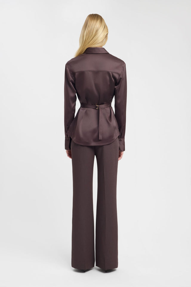 Elegant Palermo Cinch Shirt womens-blouse in rosy brown with fitted design and straight neckline side