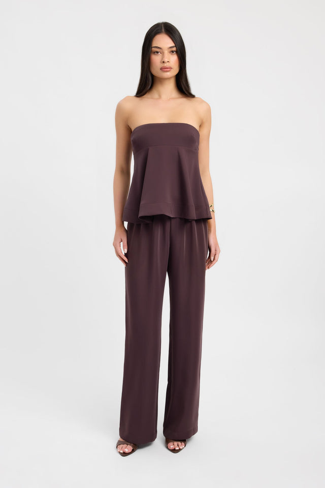 Introducing the Maria Peplum Top womens-blouse in maroon with solid fitted straight neckline sleeveless front