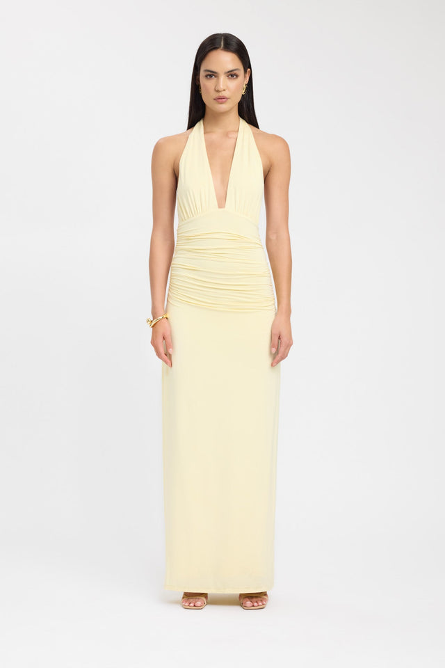front Leni Maxi Dress Kookai Bodycon Maxi Fitted Plungeneck brown womens-dresses 