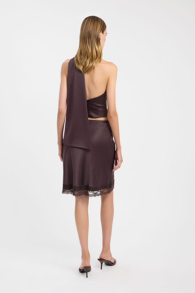 Featuring the Palermo Lace Midi Skirt womens-skirts with lace hem in saddlebrown back