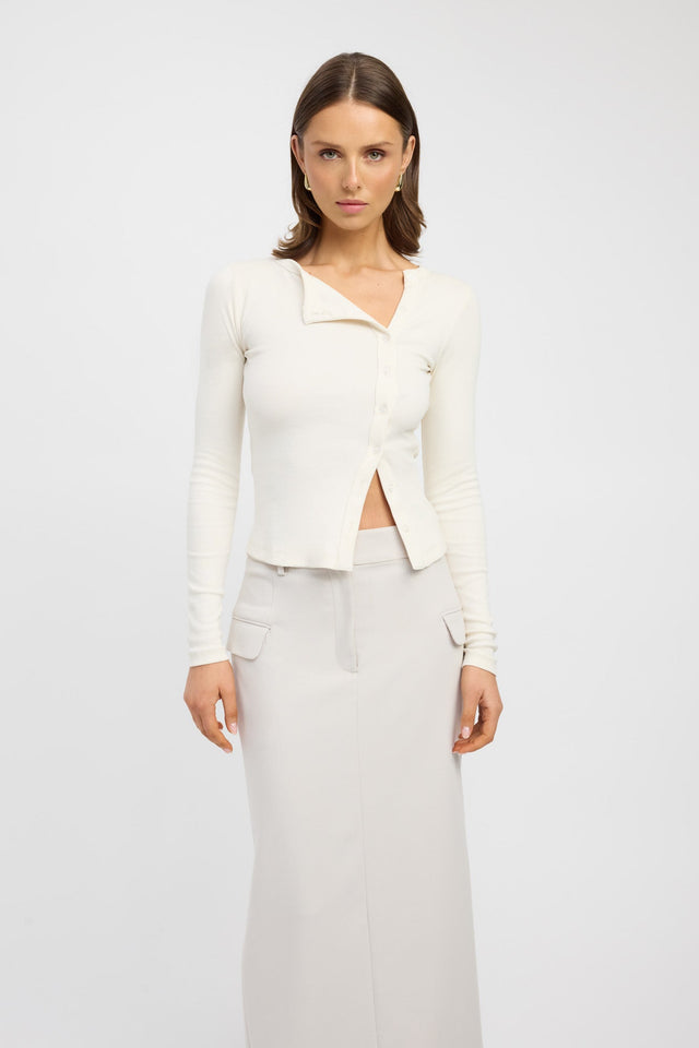 front Bec Button Top Kookai Relaxed V-neck white womens-singlets 