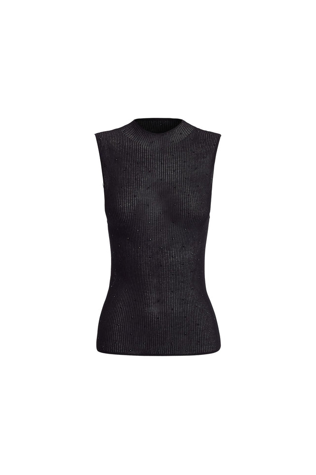 front Marcela Knit Top Kookai Fitted Highneck Sleeveless Womens-Blouse 