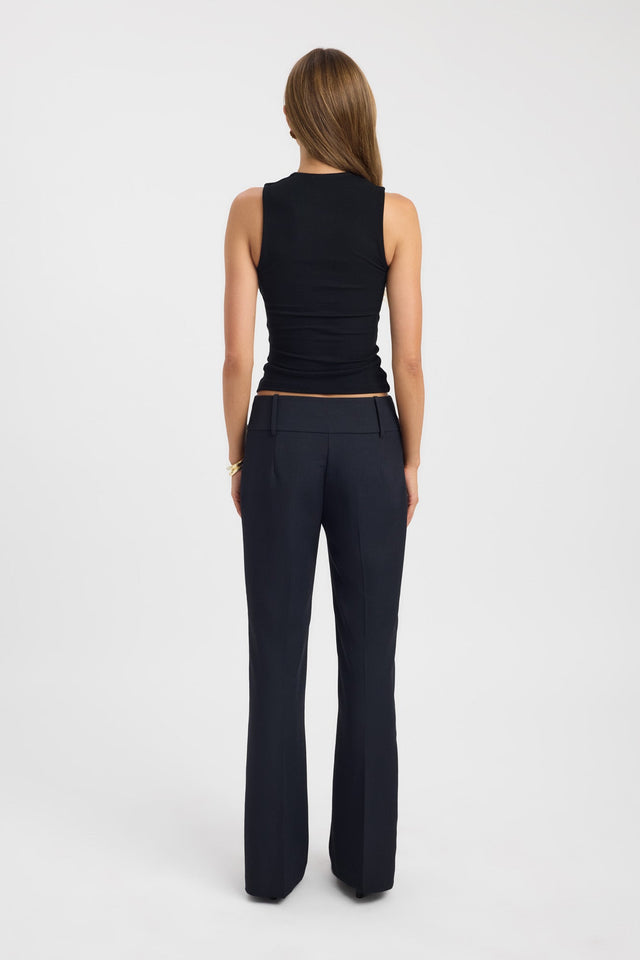 Crafted as a Summer Top womens-blouse in black with fitted silhouette, plunge neckline and sleeveless design back