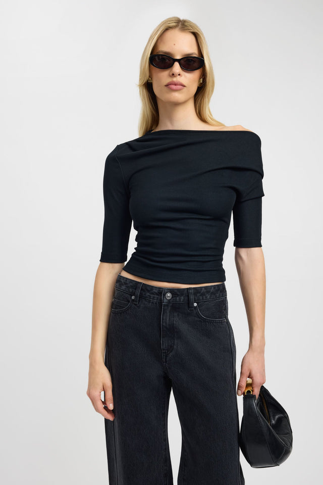 side Gabe Top Kookai Fitted Asymmetry Half sleeves Womens-Blouse 