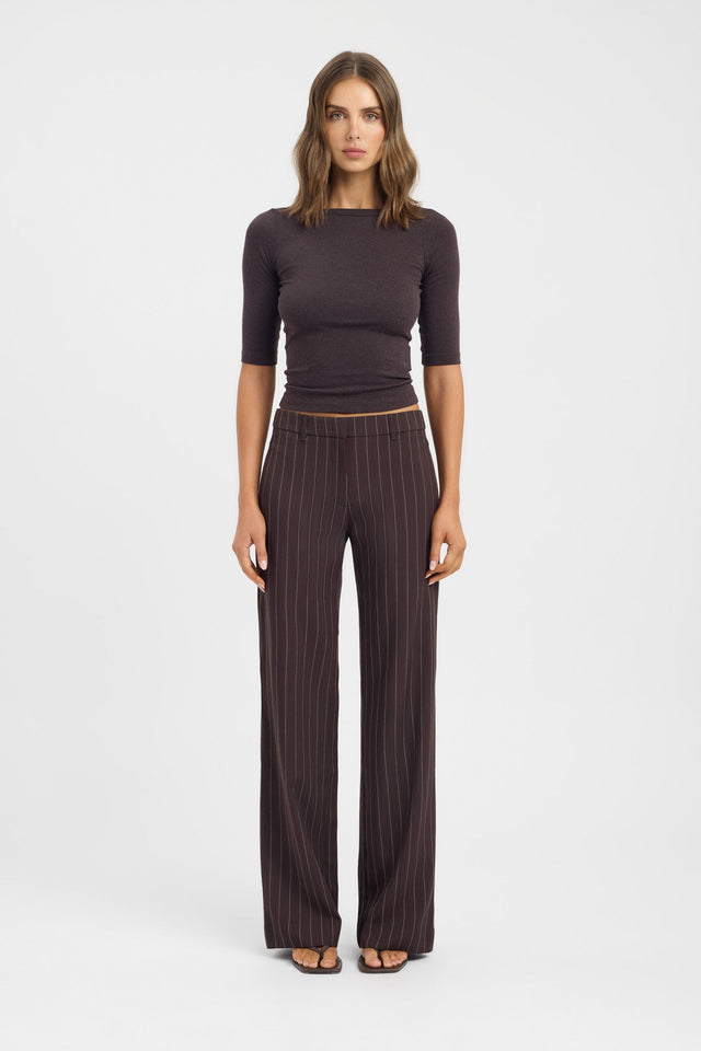 Featuring the Nevada Low Rise Pant in womens regular pants with wide-leg chocolate and white stripe front