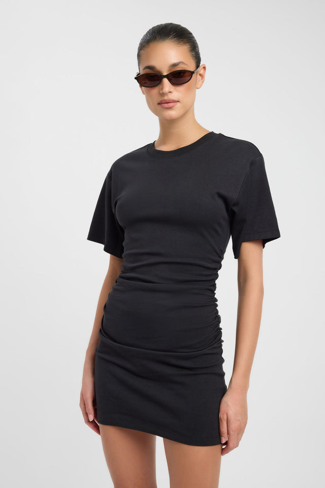 Featuring the Nova Mini Dress in womens dresses with bodycon shape, mini length, fitted silhouette, round neckline and black color detail