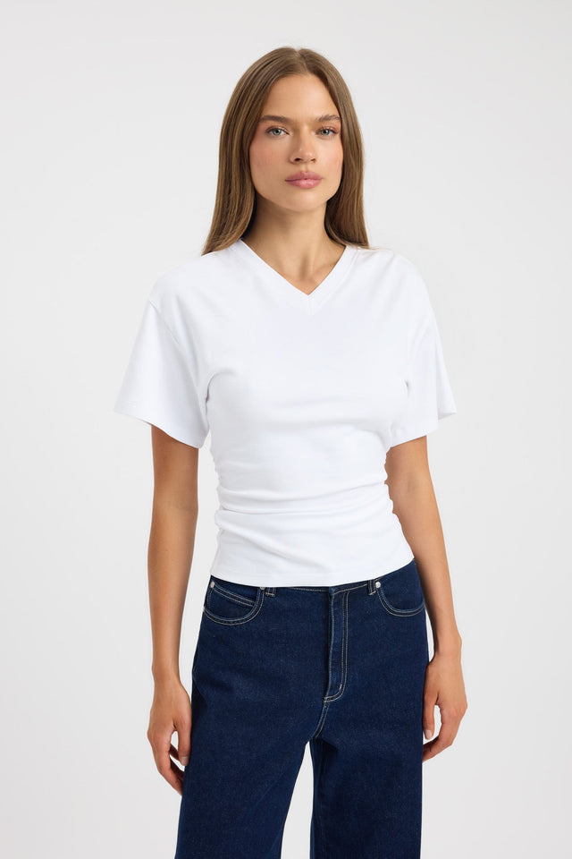 front Nova Vee Neck Tee Kookai Fitted V-neck Short sleeves Womens-Blouse 