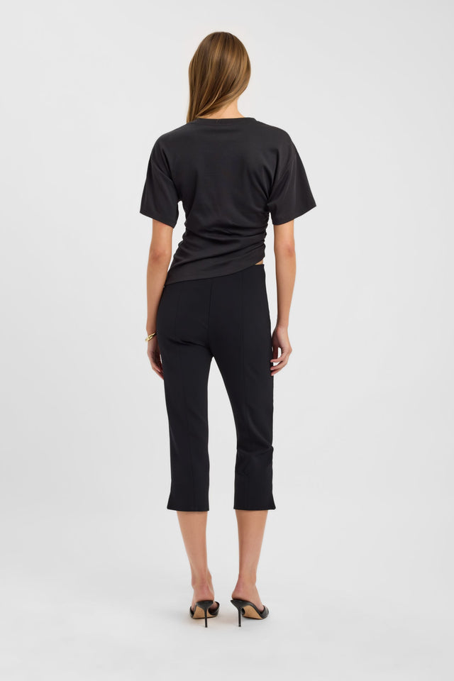 Presenting the Nova Tee womens blouse in fitted black with round neckline and short sleeves detail