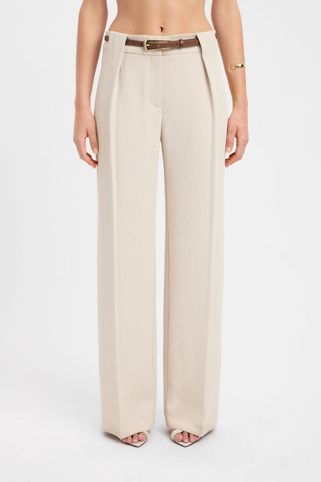 Featuring Oyster Belt Loop Pant womens regular pants in wide-leg high-rise beige detail