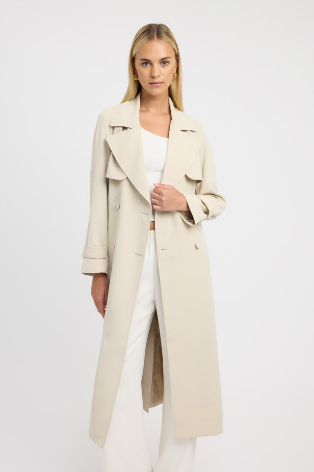side Opal Trench Kookai Long sleeve Trench-coat Full length beige womens-coats-and-jackets 
