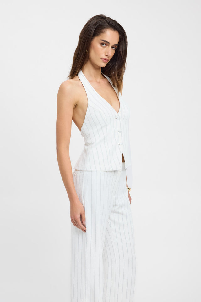 product Oyster Pinstripe Vest Kookai Fitted V-neck Sleeveless Womens-Blouse 