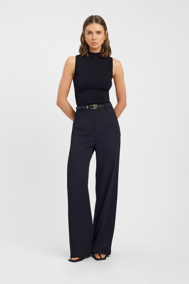 Featuring the Oyster Tailored Pant in womens regular pants, designed with wide-leg and high-rise waist in black front