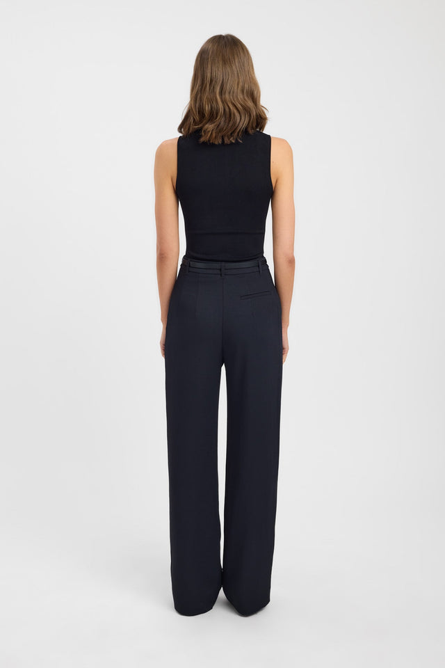 Presenting the Oyster Tailored Pant in womens regular pants, wide-leg high-rise design in black back