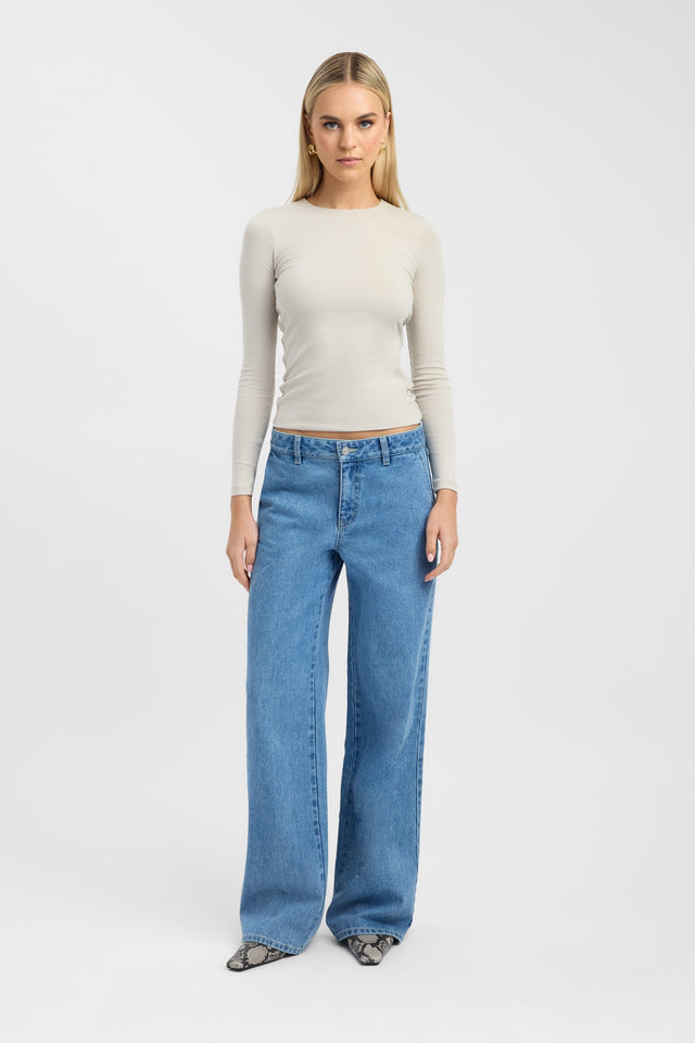 side High Crew Top Kookai Fitted Roundneck Long sleeve Womens-Blouse 