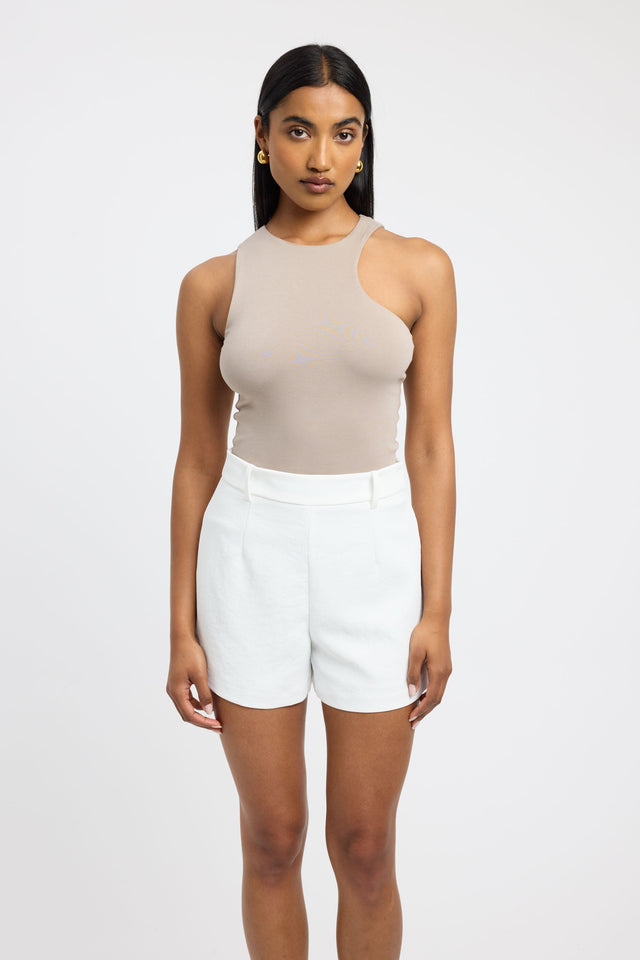 side Oli Tank Kookai Fitted Round beige womens-singlets 