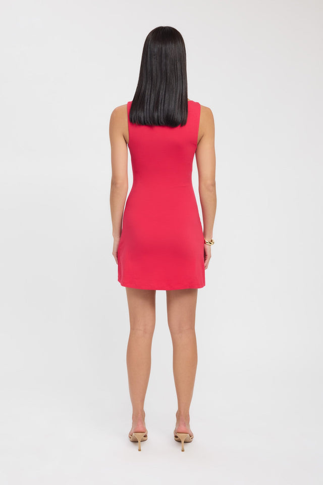 back Carrie Mini Dress Kookai Straight Mini Fitted Boatneck coral womens-dresses 