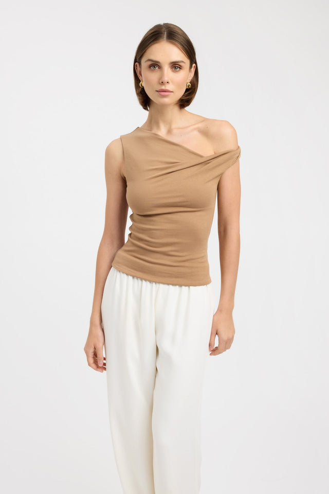 side Greta Top Kookai Fitted Asymmetry Sleeveless Womens-Blouse 