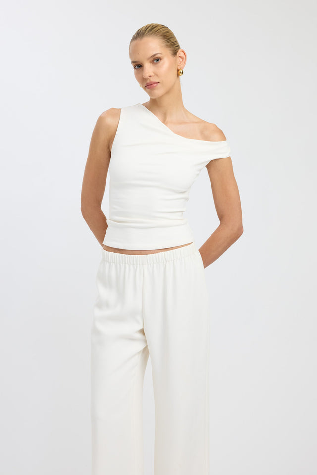 front Greta Top Kookai Fitted Asymmetry Sleeveless Womens-Blouse 