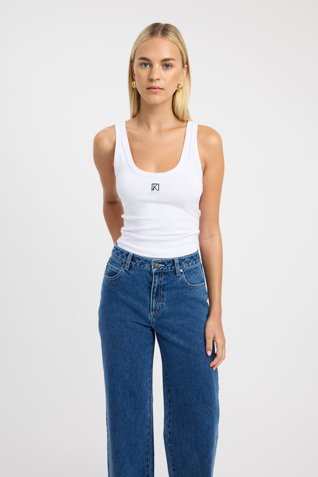 front Monogram Scoop Tank Kookai Fitted Scoopneck Sleeveless Womens-Blouse 