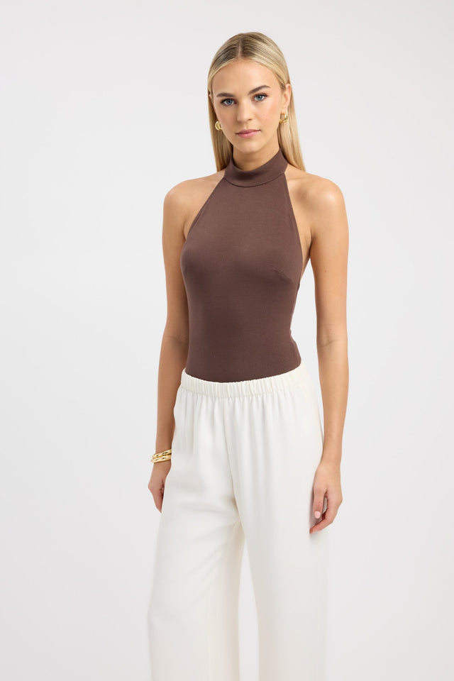 front Eva Bodysuit Kookai Fitted Highneck Sleeveless Womens-Blouse 