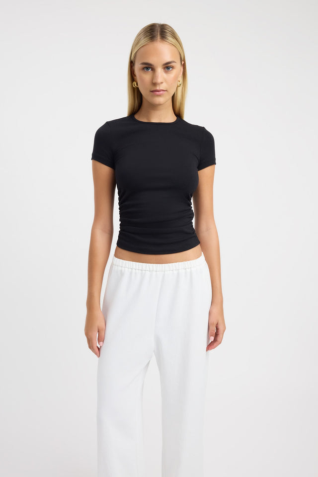 front Til Rouched Tee Kookai Fitted Roundneck Short sleeves Womens-Blouse 