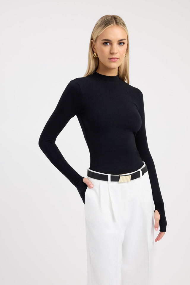 front Tara Long Sleeve Top Kookai Fitted Highneck Long sleeve Womens-Blouse 