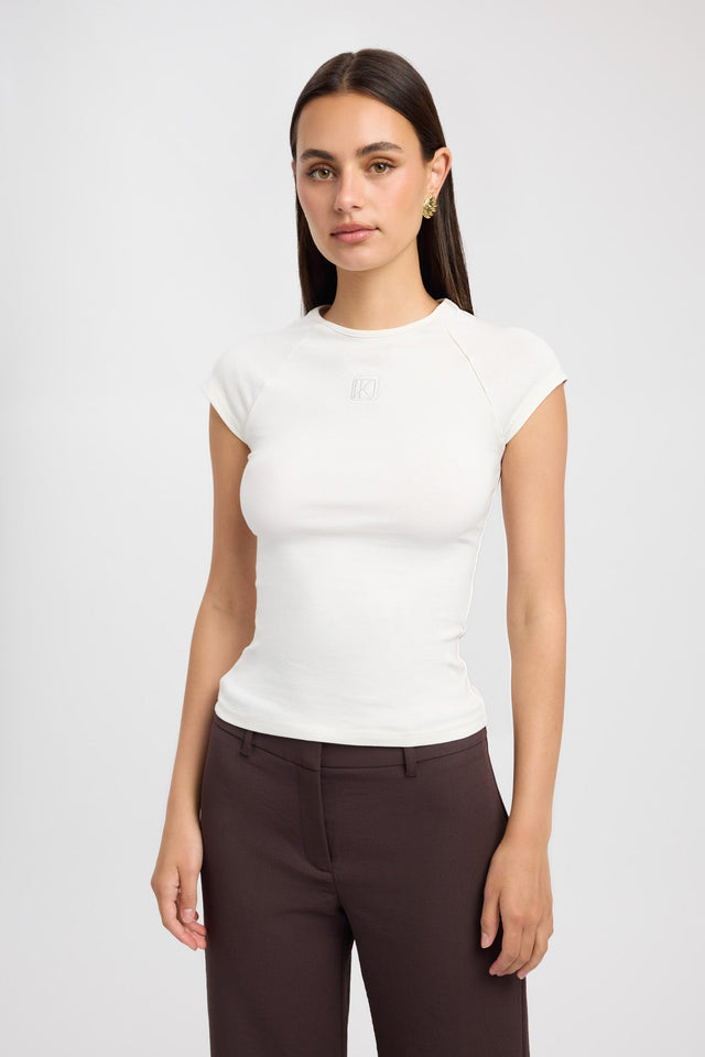 front Monogram Raglan Tee Kookai Fitted Roundneck Short sleeves Womens-Blouse 