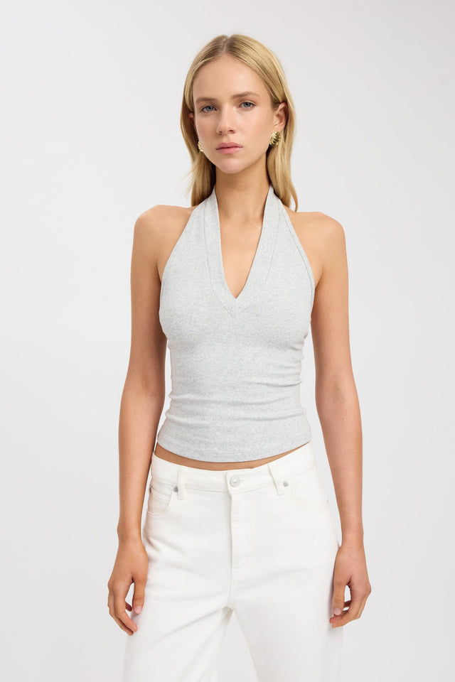 front Kaya Top Kookai Fitted V-neck Sleeveless Womens-Blouse 
