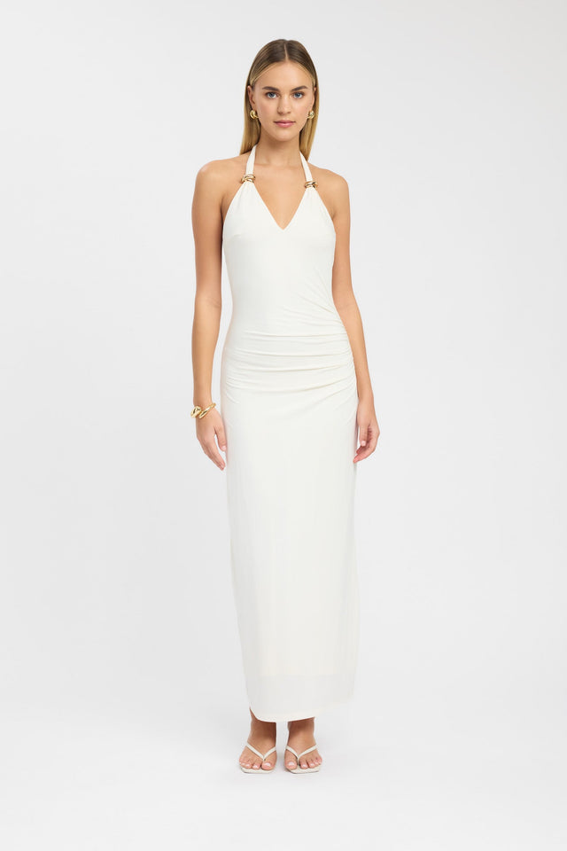 side Paloma Maxi Dress Kookai Bodycon Maxi Fitted V-neck white womens-dresses 