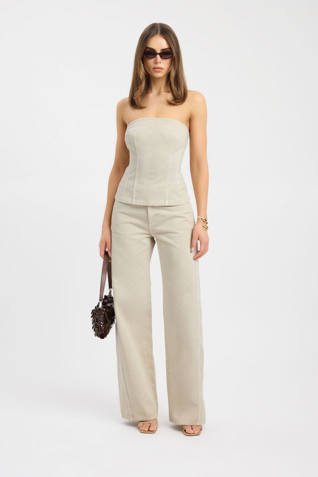 Showcasing the Piper Corset womens-blouse in beige with fitted silhouette and straight neckline front
