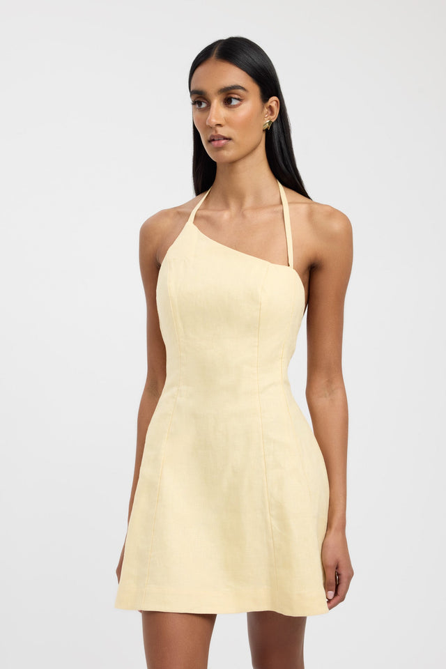 side Palm One Shoulder Mini Dress Kookai Straight Mini Fitted Asymmetry brown womens-dresses 