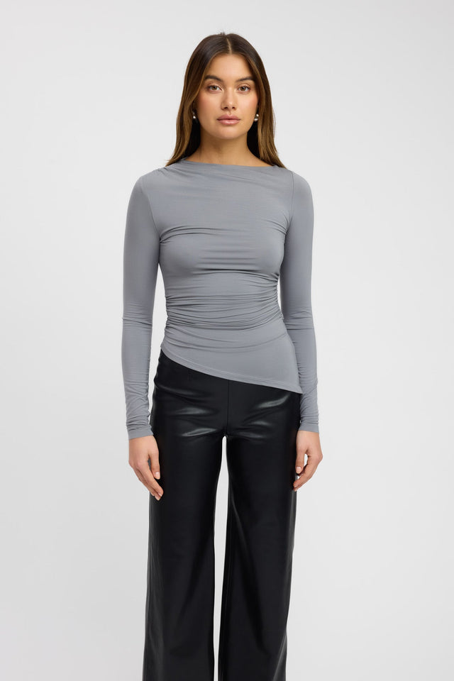 front Silene Asymmetric Top Kookai Fitted Highneck Long sleeve Womens-Blouse 