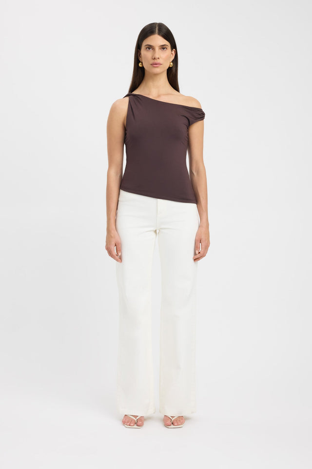 side Milly Top Kookai Fitted Asymmetry Sleeveless Womens-Blouse 