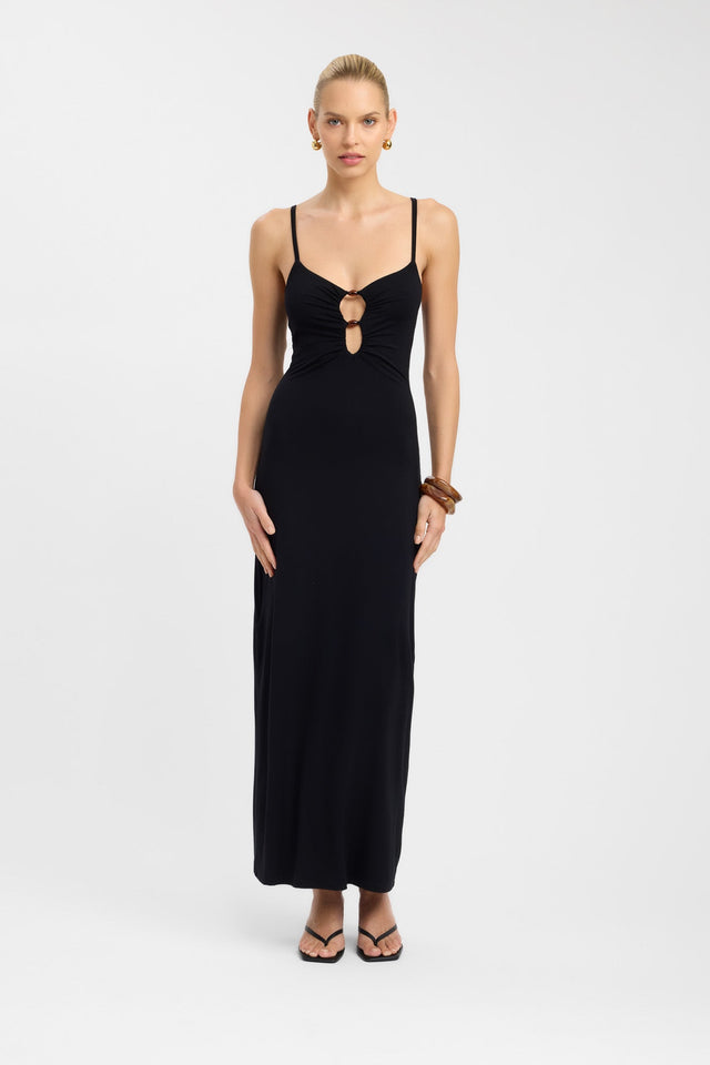 side Maddy Bead Dress Kookai Straight Maxi Fitted Plungeneck white womens-dresses 