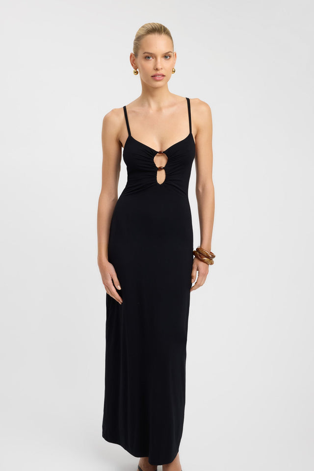 front Maddy Bead Dress Kookai Straight Maxi Fitted Plungeneck white womens-dresses 