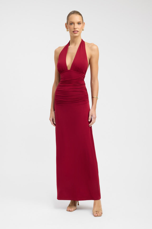 front Leni Maxi Dress Kookai Straight Maxi Fitted Plungeneck womens-dresses 