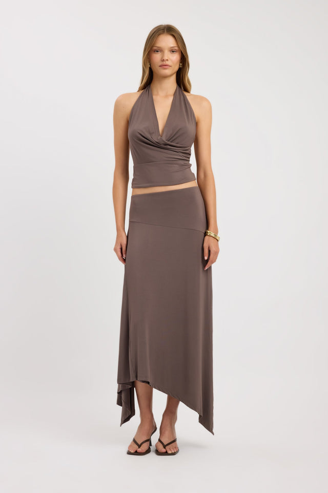 side Walker Halter Top Kookai Fitted Cowlneck Sleeveless Womens-Blouse 