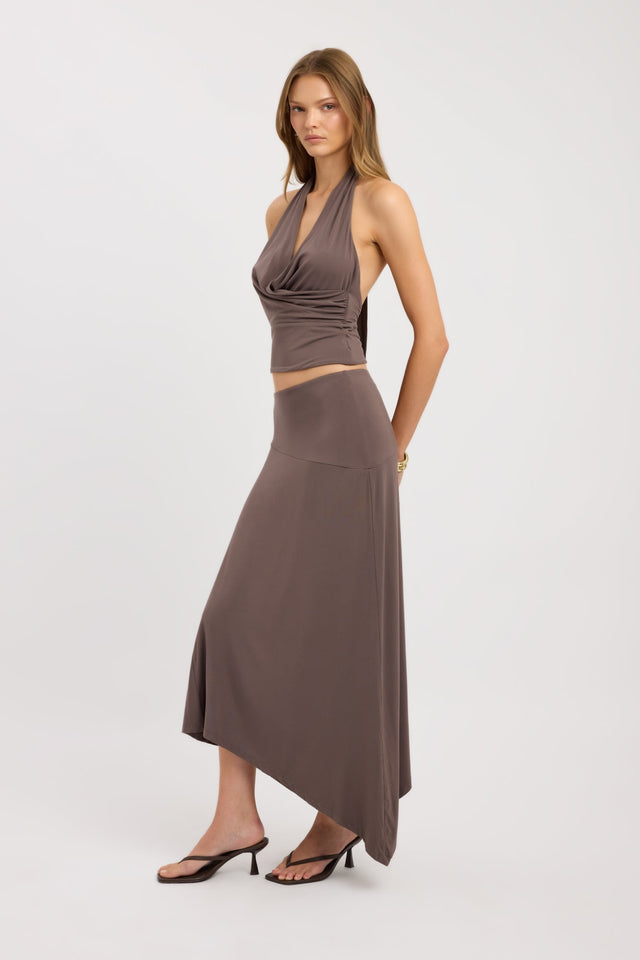 front Walker Halter Top Kookai Fitted Cowlneck Sleeveless Womens-Blouse 