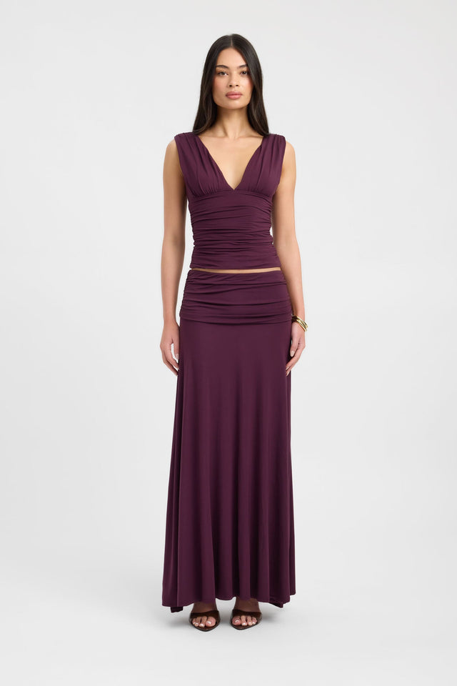 Showcasing the Arlo Maxi Skirt in womens-skirts with straight hem and dark violet colour front