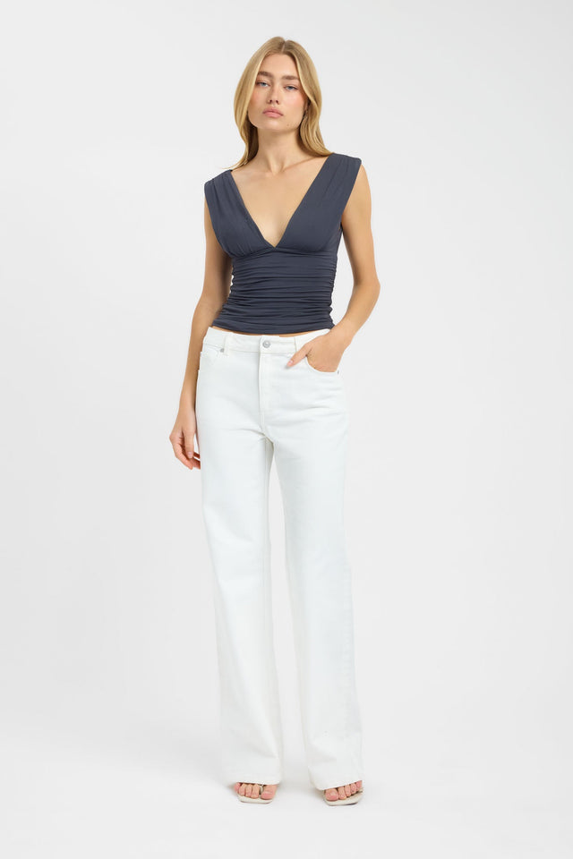 front Solis Top Kookai Fitted Plungeneck Sleeveless Womens-Blouse 