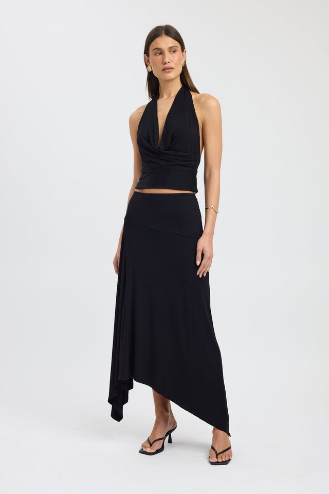 front Walker Halter Top Kookai Fitted Cowlneck Sleeveless Womens-Blouse 