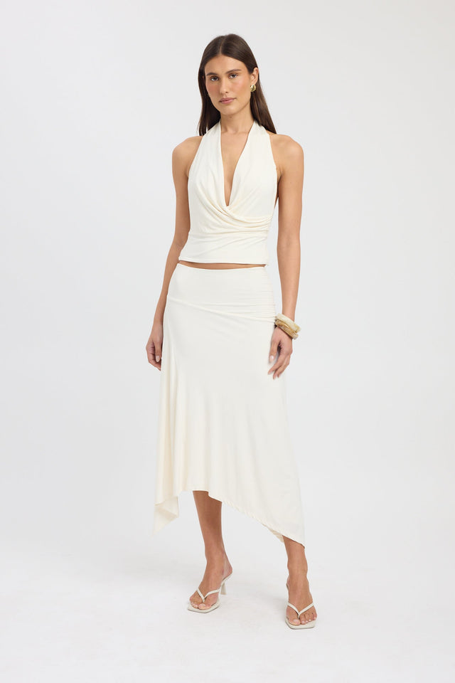 front Walker Halter Top Kookai Fitted Cowlneck Sleeveless Womens-Blouse 