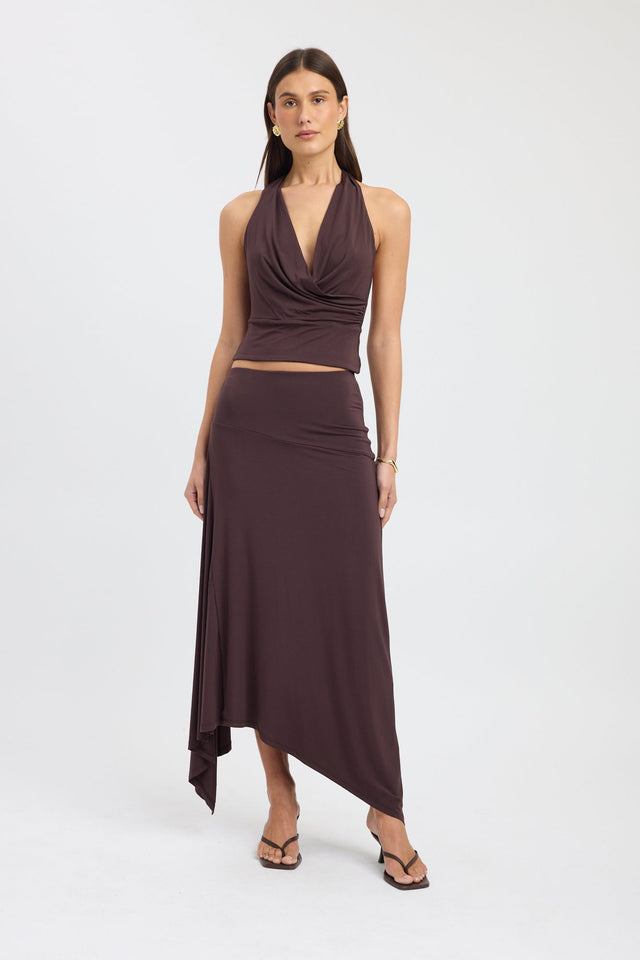 side Walker Halter Top Kookai Fitted Cowlneck Sleeveless Womens-Blouse 
