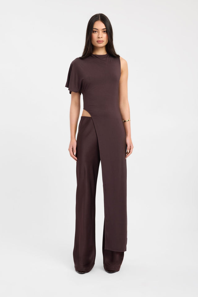 Featuring the Azra Top womens-blouse in saddle brown with fitted high-neck and short sleeves front