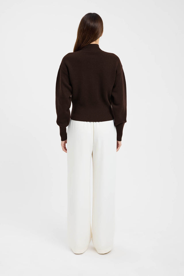 back Dalton Zip Cardigan Kookai High neck Relaxed beige womens-jumpers 