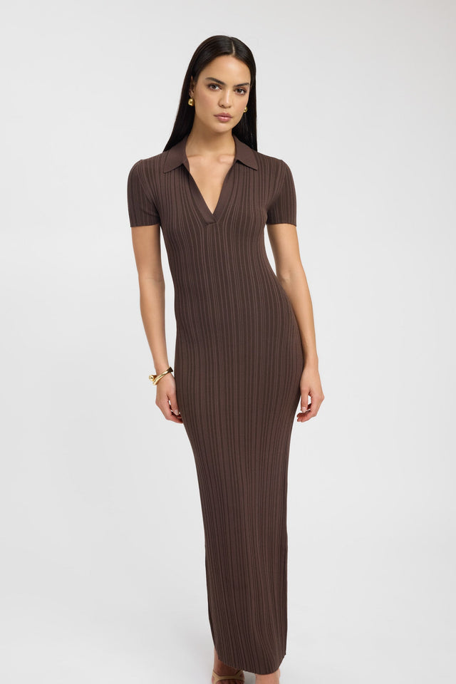 front Adriana Polo Dress Kookai Straight Midi Fitted Plungeneck white womens-dresses 