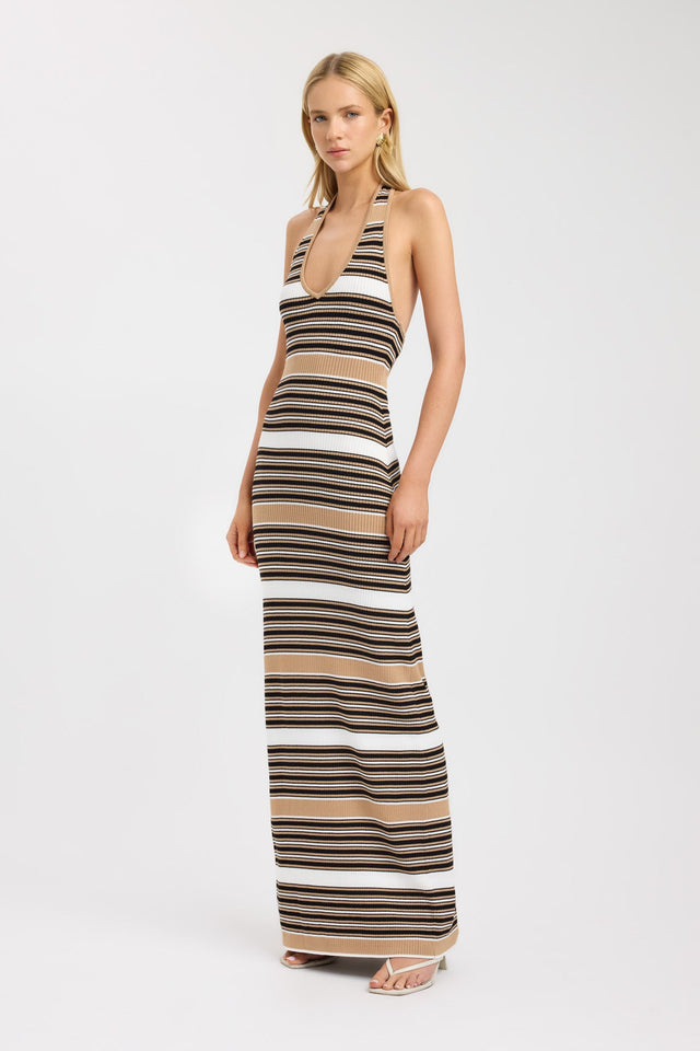 side Chelsea Stripe Low Back Dress Kookai Bodycon Maxi Fitted Scoopneck womens-dresses 