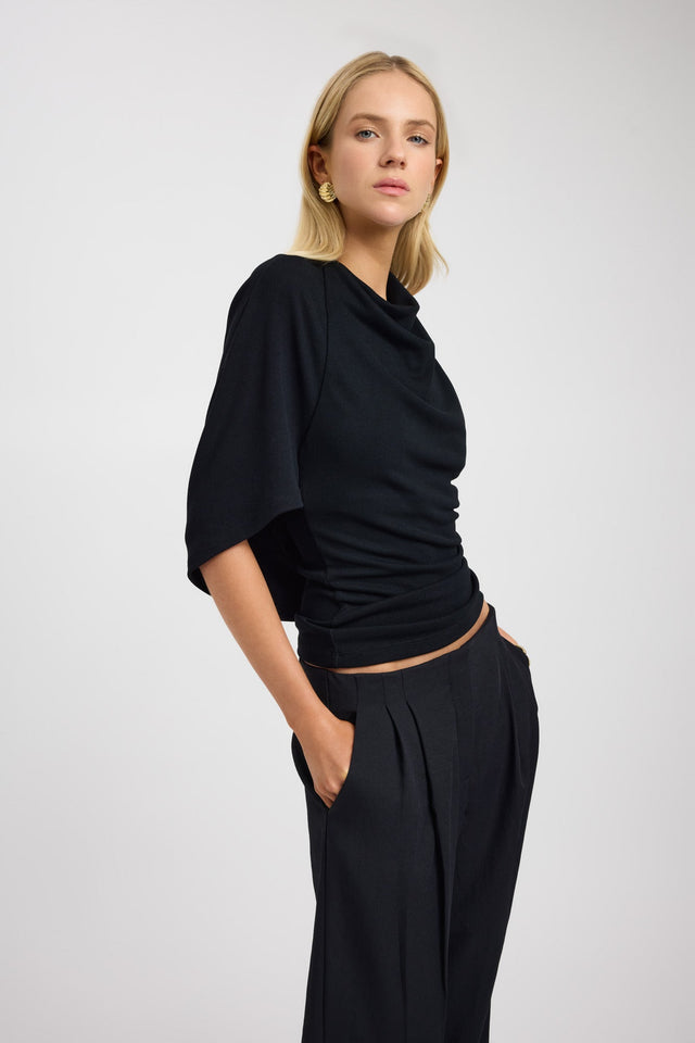 side Izia Cowl Top Kookai Fitted Cowlneck Short sleeves Womens-Blouse 