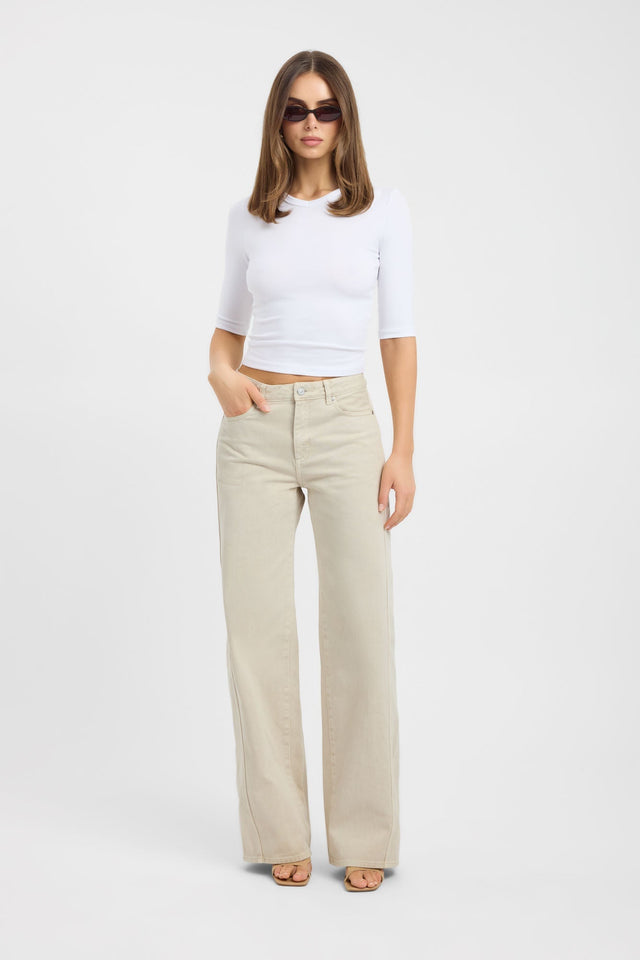 Showcasing the Saxon Seam Jean womens-regular-pants in wide-leg high-rise beige front