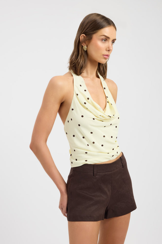 side Sofia Cowl Top Kookai Fitted Scoopneck Sleeveless Womens-Blouse 